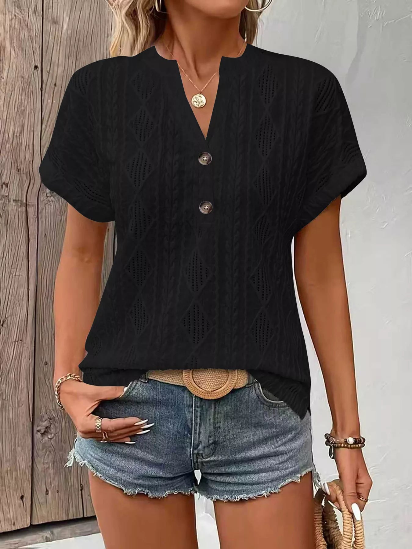 Diamond Pattern Short Sleeve Top - MegaSuperStar