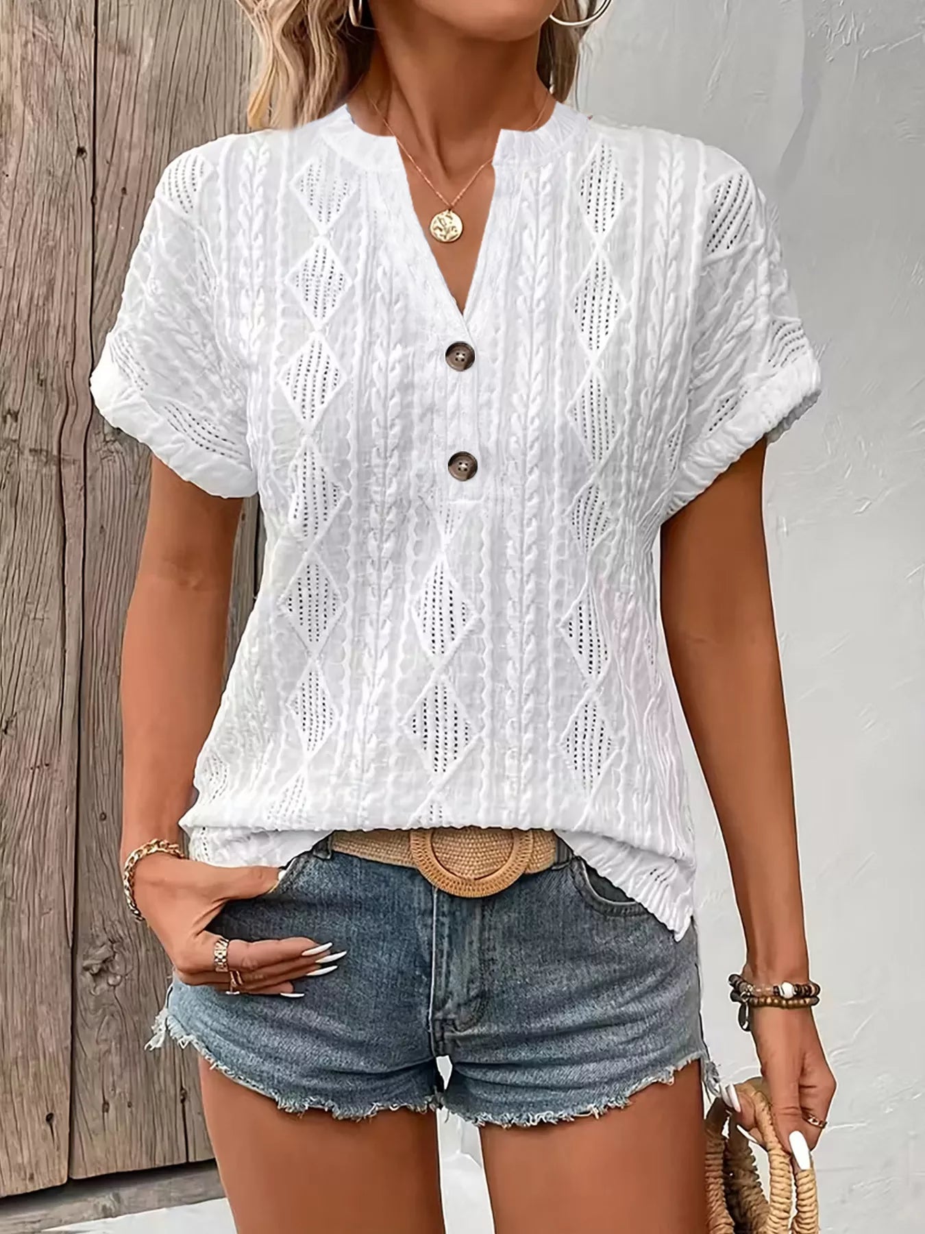 Diamond Pattern Short Sleeve Top - MegaSuperStar