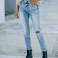 Distressed High Waist Jeans - MegaSuperStar