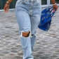 Distressed High - Waisted Jeans - MegaSuperStar
