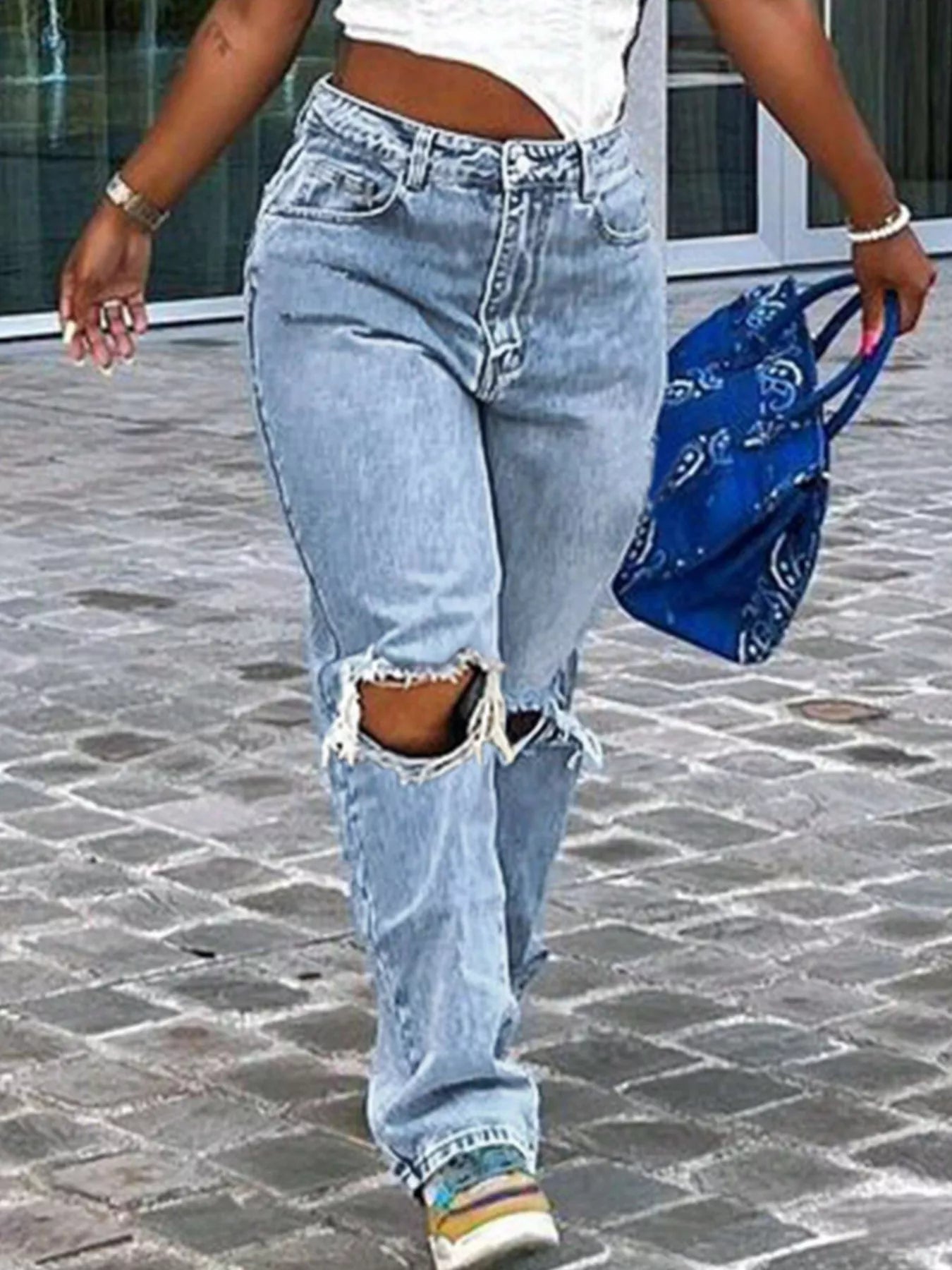 Distressed High - Waisted Jeans - MegaSuperStar
