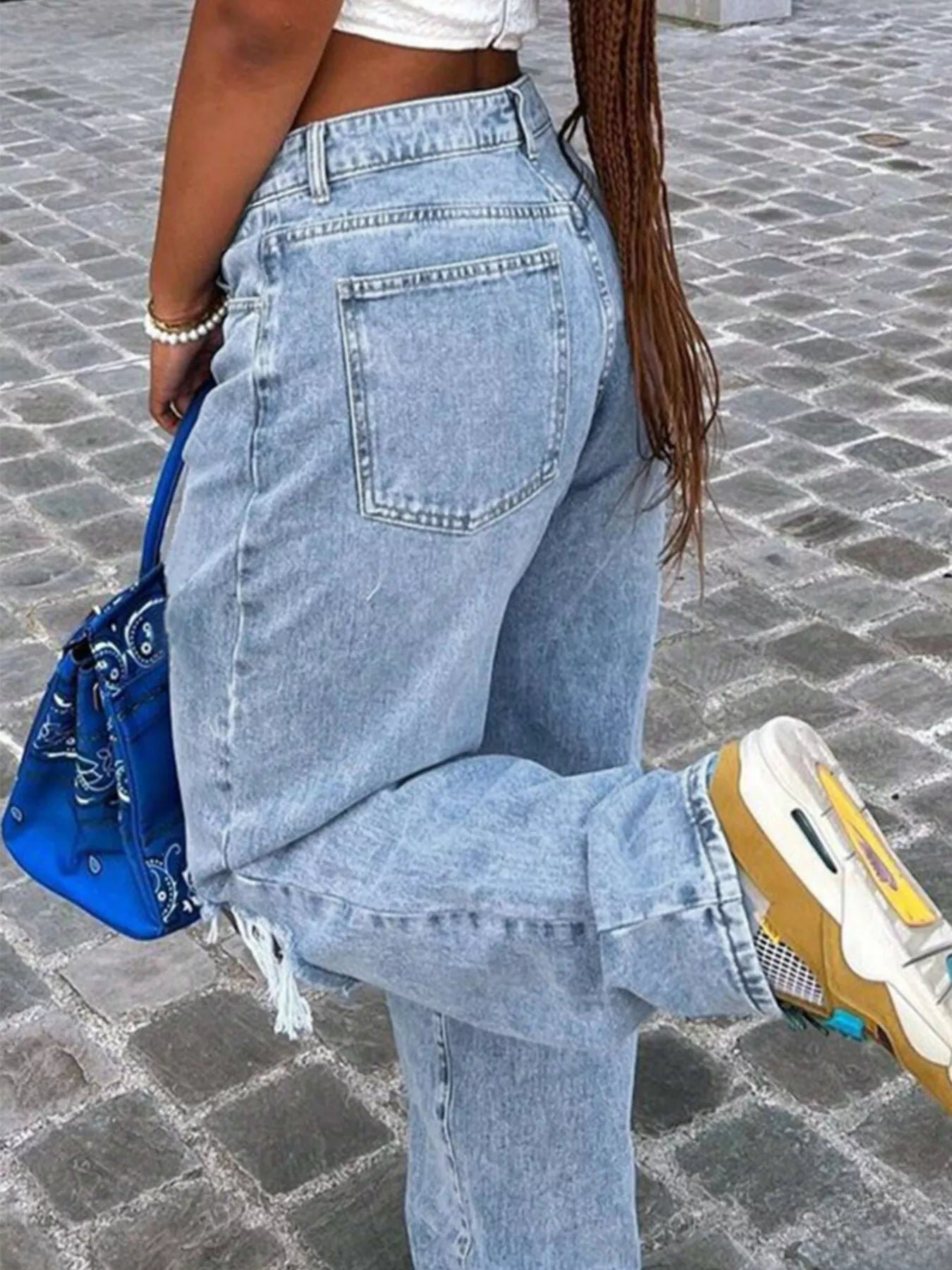 Distressed High - Waisted Jeans - MegaSuperStar