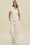 🌸 Double Take Full Size Collared Neck Short Sleeve Top and Pants Set 🌸 thumbnail