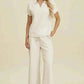 Double Take Full Size Collared Neck Short Sleeve Top and Pants Set - MegaSuperStar