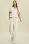 🌸 Double Take Full Size Collared Neck Short Sleeve Top and Pants Set 🌸 thumbnail