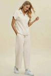 🌸 Double Take Full Size Collared Neck Short Sleeve Top and Pants Set 🌸 thumbnail