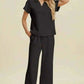 Double Take Full Size Collared Neck Short Sleeve Top and Pants Set - MegaSuperStar