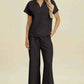 Double Take Full Size Collared Neck Short Sleeve Top and Pants Set - MegaSuperStar