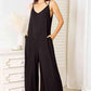 Double Take Full Size Rayon Spaghetti Strap Jumpsuit with Tied Wide Leg Design - MegaSuperStar