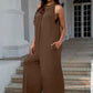 Double Take Full Size Sleeveless Cutout Jumpsuit with Tie Back - MegaSuperStar