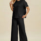 Double Take Full Size Texture Round Neck Short Sleeve Top and Pants Set - MegaSuperStar