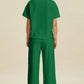 Double Take Full Size Texture Round Neck Short Sleeve Top and Pants Set - MegaSuperStar