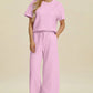 Double Take Full Size Texture Round Neck Short Sleeve Top and Pants Set - MegaSuperStar