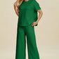 Double Take Full Size Texture Round Neck Short Sleeve Top and Pants Set - MegaSuperStar