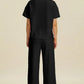 Double Take Full Size Texture Round Neck Short Sleeve Top and Pants Set - MegaSuperStar