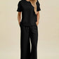 Double Take Full Size Texture Round Neck Short Sleeve Top and Pants Set - MegaSuperStar