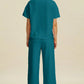 Double Take Full Size Texture Round Neck Short Sleeve Top and Pants Set - MegaSuperStar