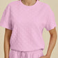 Double Take Full Size Texture Round Neck Short Sleeve Top and Pants Set - MegaSuperStar