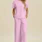 Double Take Full Size Texture Round Neck Short Sleeve Top and Pants Set - MegaSuperStar
