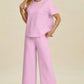 Double Take Full Size Texture Round Neck Short Sleeve Top and Pants Set - MegaSuperStar