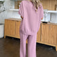 Double Take Full Size Texture Short Sleeve Top and Pants Set - MegaSuperStar