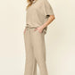 Double Take Full Size Texture Short Sleeve Top and Pants Set - MegaSuperStar