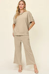 💕 Double Take Texture Top and Pants Set - Full Size Short Sleeve Fashion Ensemble 💕 thumbnail