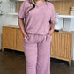 Double Take Full Size Texture Short Sleeve Top and Pants Set - MegaSuperStar