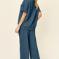 Double Take Full Size Texture Short Sleeve Top and Pants Set - MegaSuperStar