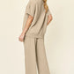 Double Take Full Size Texture Short Sleeve Top and Pants Set - MegaSuperStar
