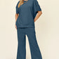 Double Take Full Size Texture Short Sleeve Top and Pants Set - MegaSuperStar