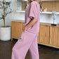 Double Take Full Size Texture Short Sleeve Top and Pants Set - MegaSuperStar