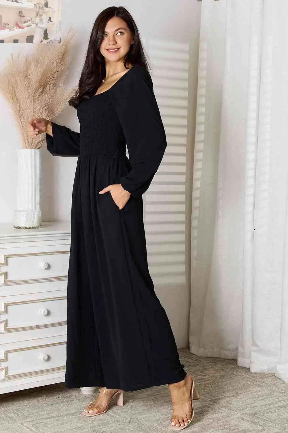 Double Take Jumpsuit with Pockets - Stylish Square Neck Design - MegaSuperStar