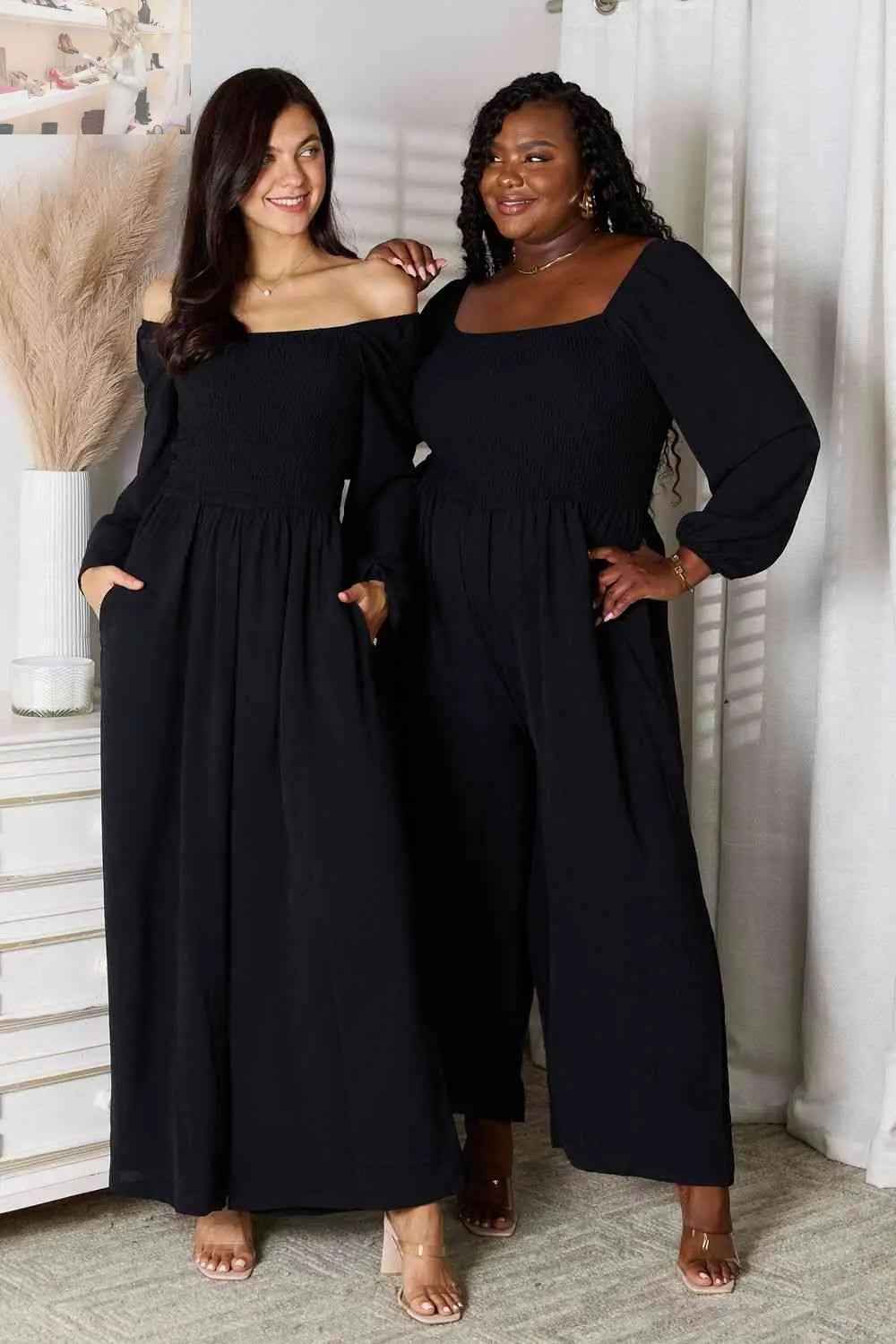Double Take Jumpsuit with Pockets - Stylish Square Neck Design - MegaSuperStar