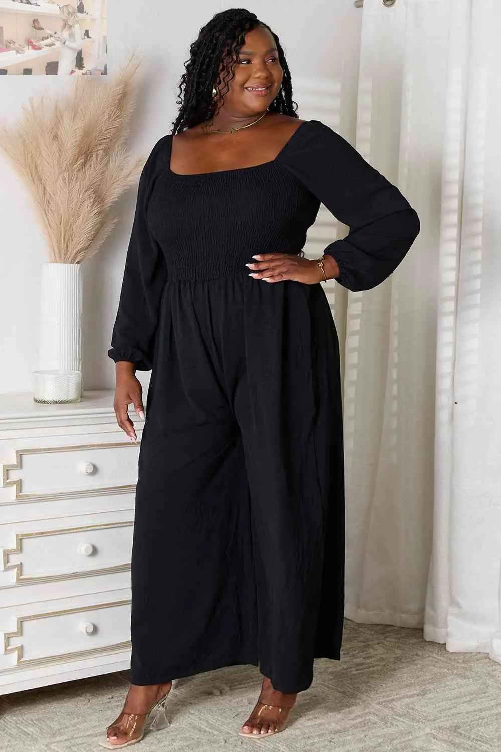 Double Take Jumpsuit with Pockets - Stylish Square Neck Design - MegaSuperStar