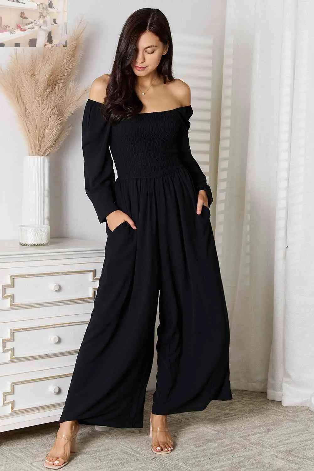 Double Take Jumpsuit with Pockets - Stylish Square Neck Design - MegaSuperStar