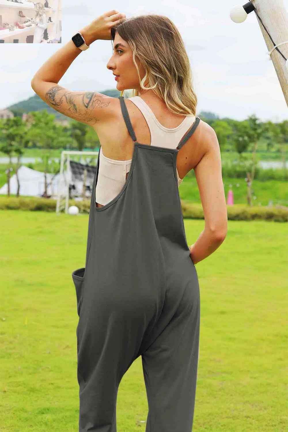 Double Take Sleeveless V - Neck Pocketed Jumpsuit for Effortless Style - MegaSuperStar