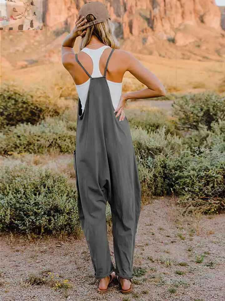 Double Take Sleeveless V - Neck Pocketed Jumpsuit for Effortless Style - MegaSuperStar