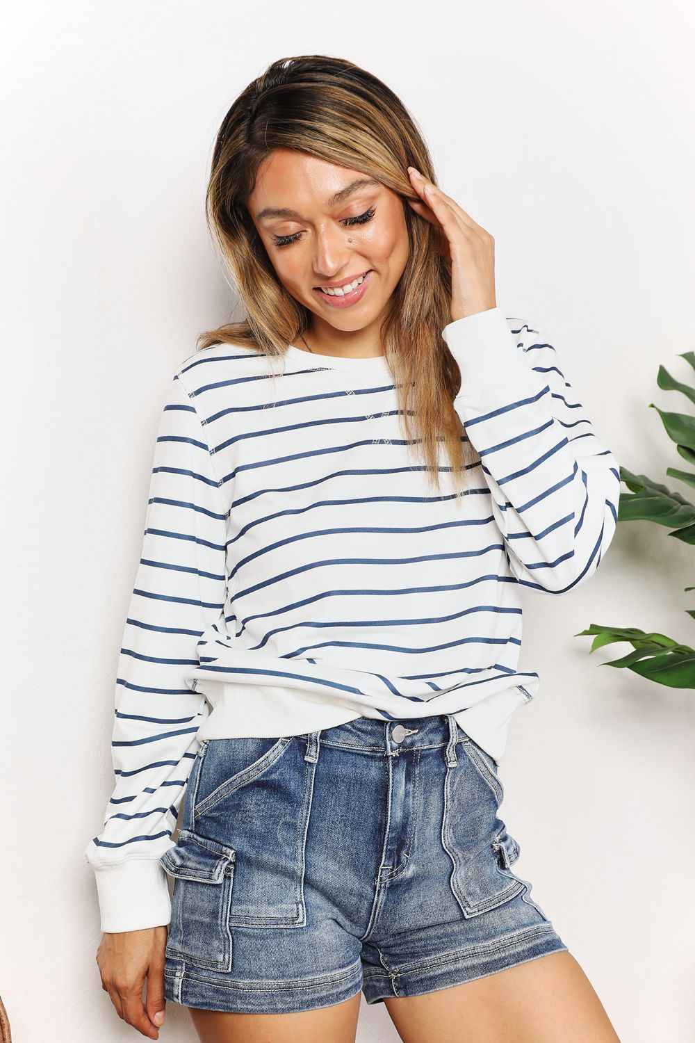 Double Take Striped Long Sleeve Top for Effortless Style - MegaSuperStar