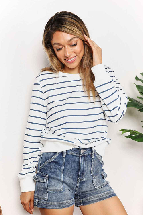 Customer styling 🌸 Double Take Striped Long Sleeve Top for Effortless Style 🌸