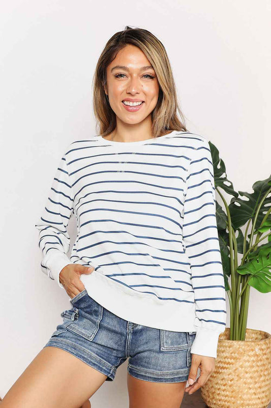 Double Take Striped Long Sleeve Top for Effortless Style - MegaSuperStar