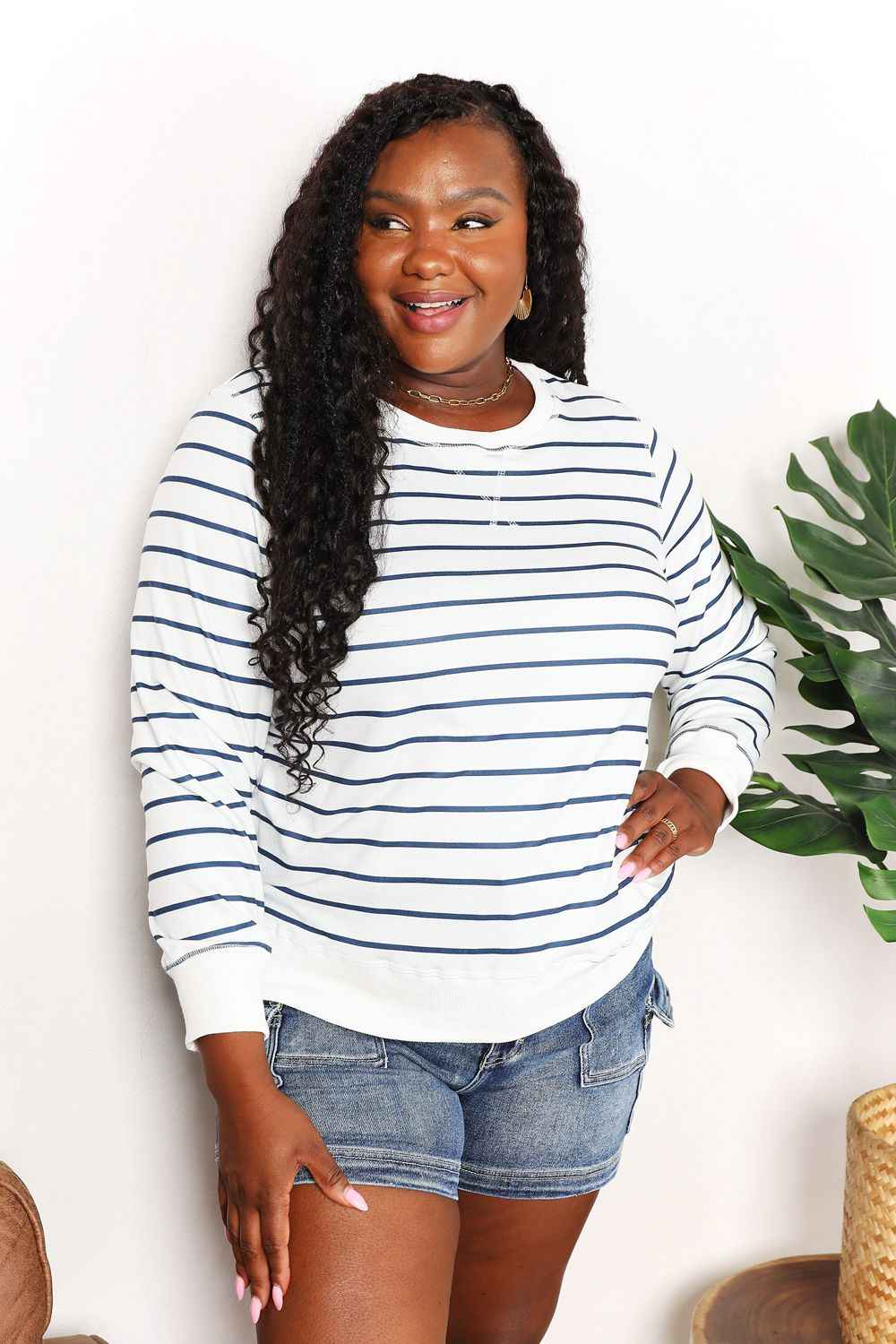 Double Take Striped Long Sleeve Top for Effortless Style - MegaSuperStar