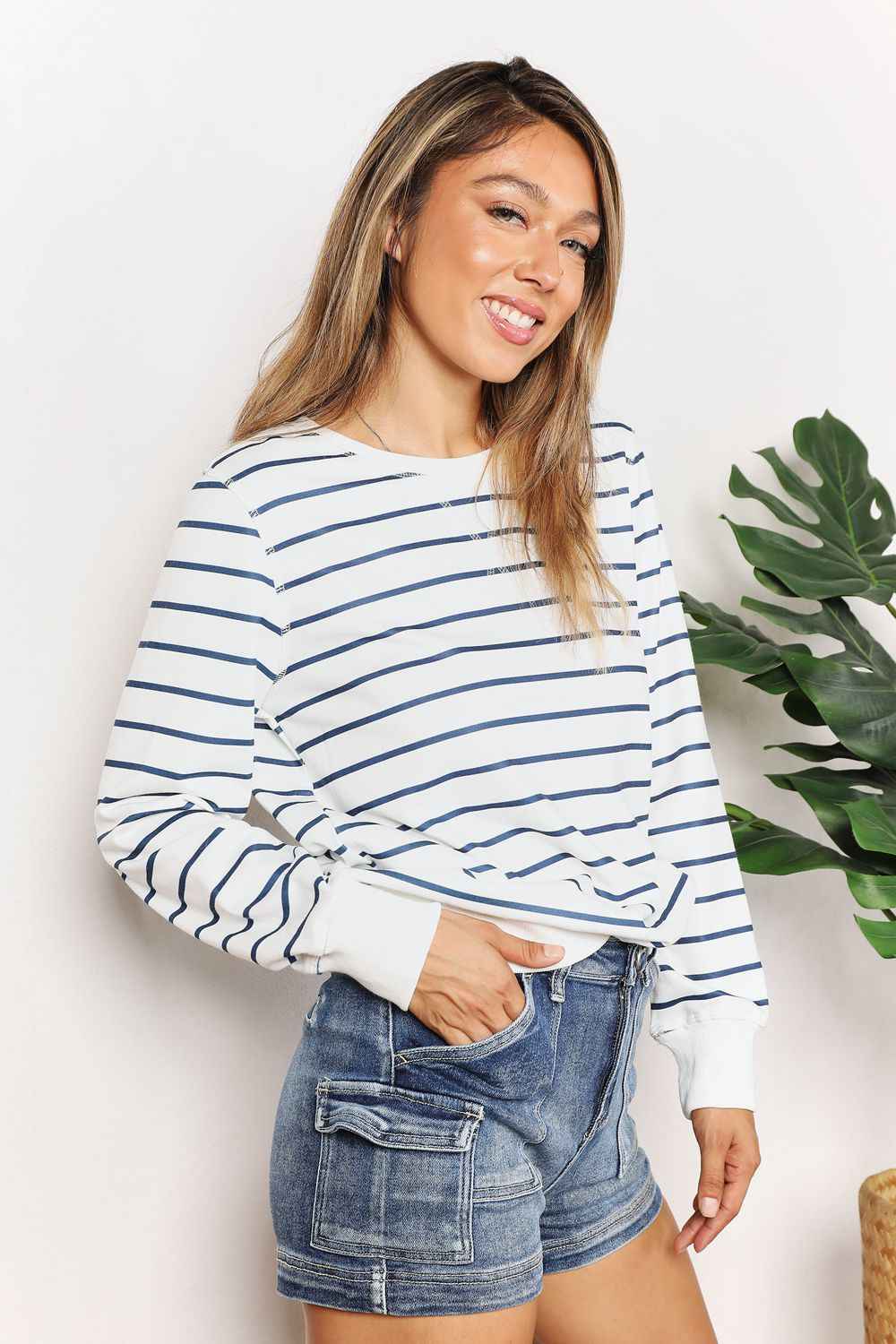 Double Take Striped Long Sleeve Top for Effortless Style - MegaSuperStar