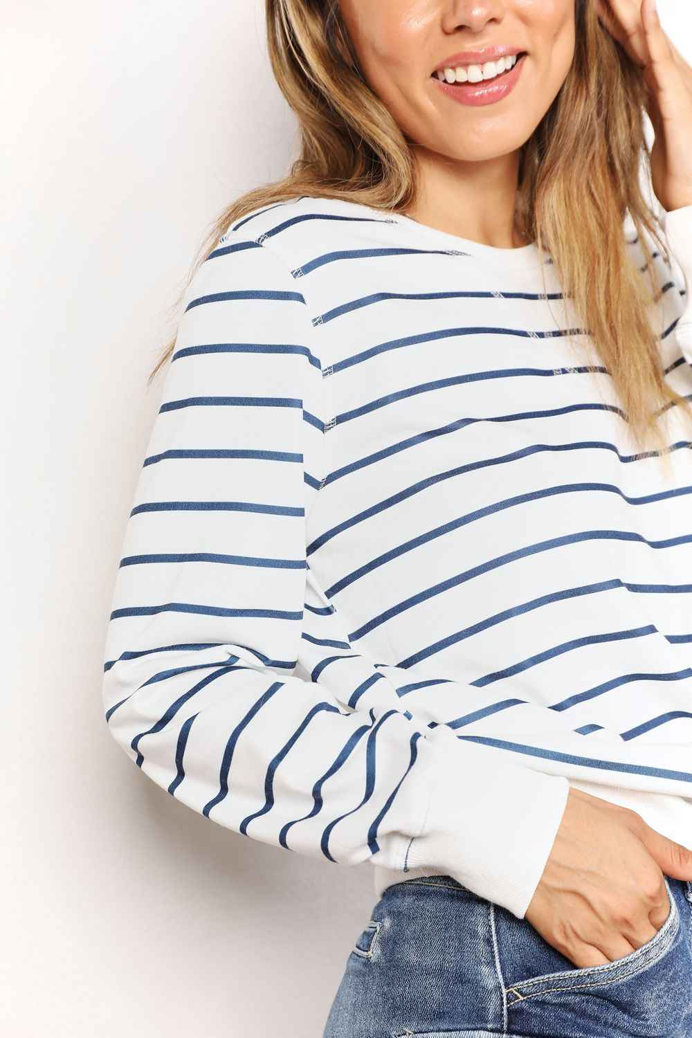 Double Take Striped Long Sleeve Top for Effortless Style - MegaSuperStar