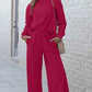Double Take Textured Loungewear Set - Full Size Long Sleeve Top and Drawstring Pants - MegaSuperStar