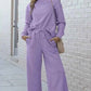 Double Take Textured Loungewear Set - Full Size Long Sleeve Top and Drawstring Pants - MegaSuperStar