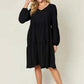 Double Take V - Neck Balloon Sleeve Dress with Pockets - Full Size Tiered Design - MegaSuperStar