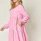Double Take V - Neck Balloon Sleeve Dress with Pockets - Full Size Tiered Design - MegaSuperStar