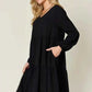 Double Take V - Neck Balloon Sleeve Dress with Pockets - Full Size Tiered Design - MegaSuperStar