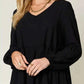 Double Take V - Neck Balloon Sleeve Dress with Pockets - Full Size Tiered Design - MegaSuperStar
